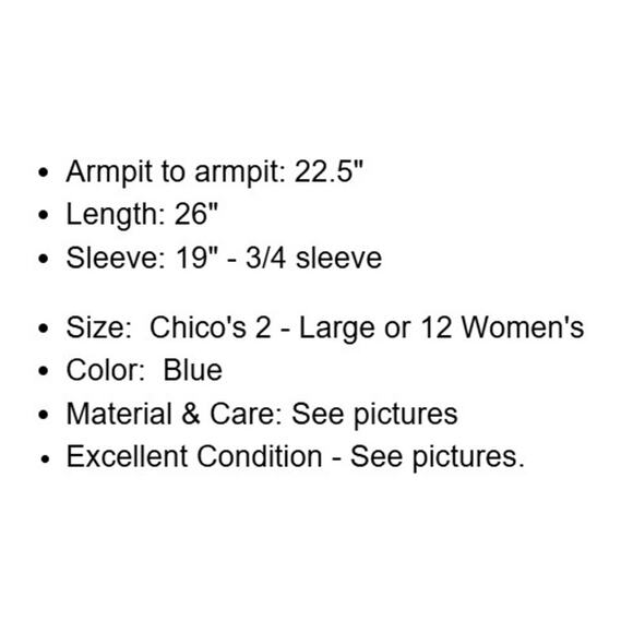 Chicos Top 2 Womens Large 12 Blue Cotton Blouse No Iron Button Up Office Career - Picture 4 of 13